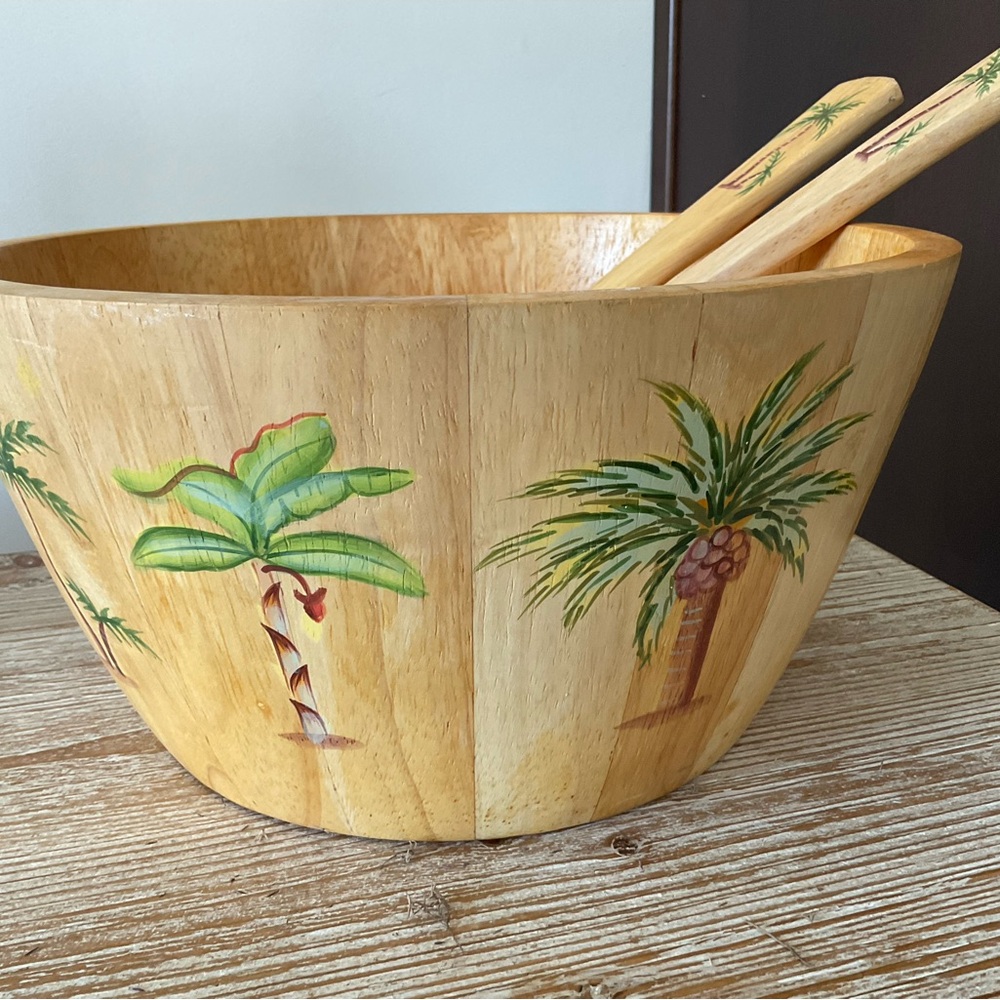 Clay Art hardwood salad bowl server set